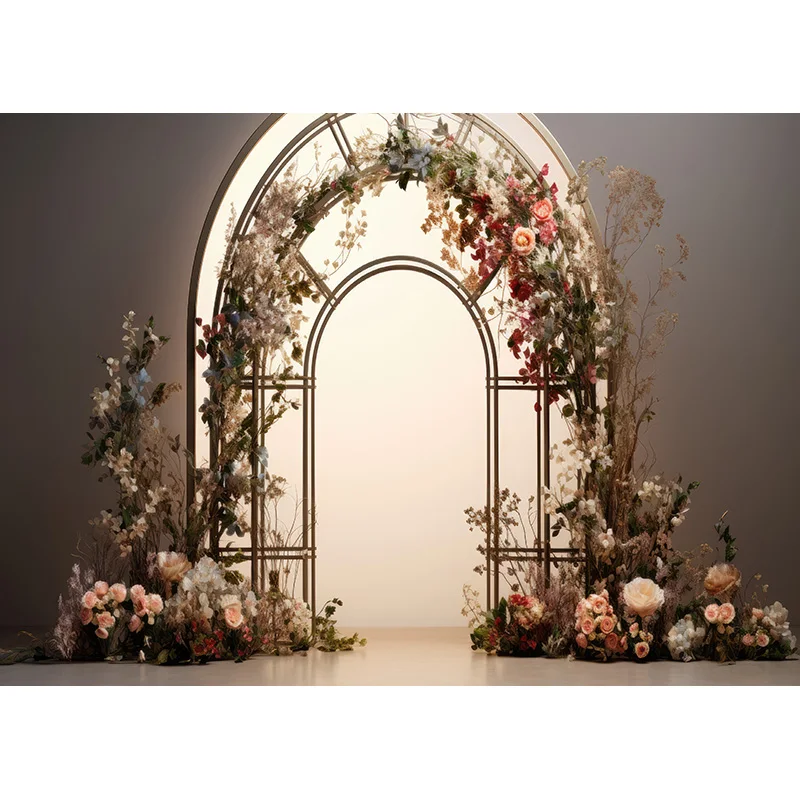 Aesthetic Flower Wreath Decoration Indoor White Background Fantasy Wedding Curtain Photography Backdrop Photo Studio Props SG-11
