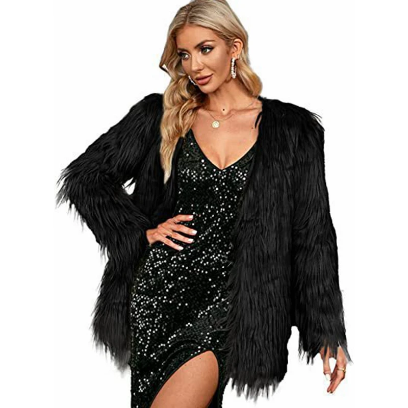 Autumn Winter Plush Coat Women Casual Solid Color Loose Cardigan Faux Fur Coat Women's Casual Long Sleeve V-neck Warm Large Coat