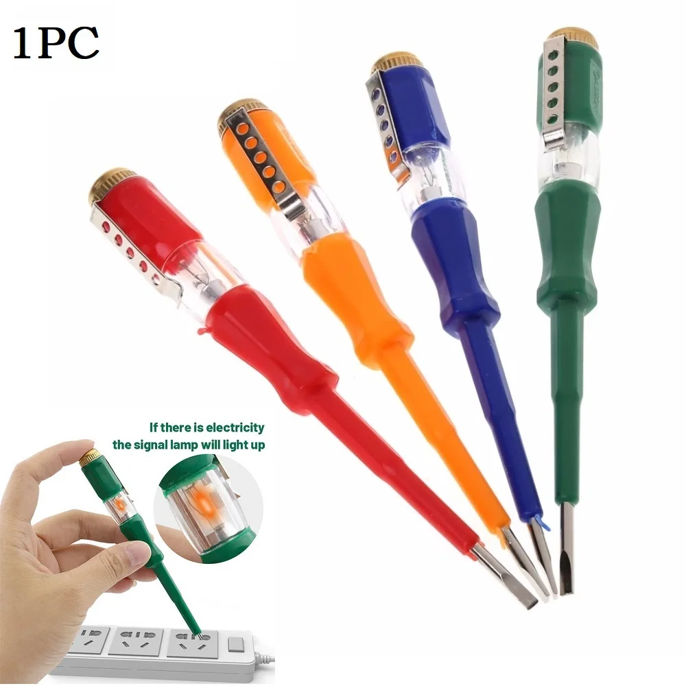 

1 Pc Electric Testing Pen Flat Screwdriver Portable LED Voltage Tester 121mm 100-500V For Electrician Manual Tool Auto Repairing