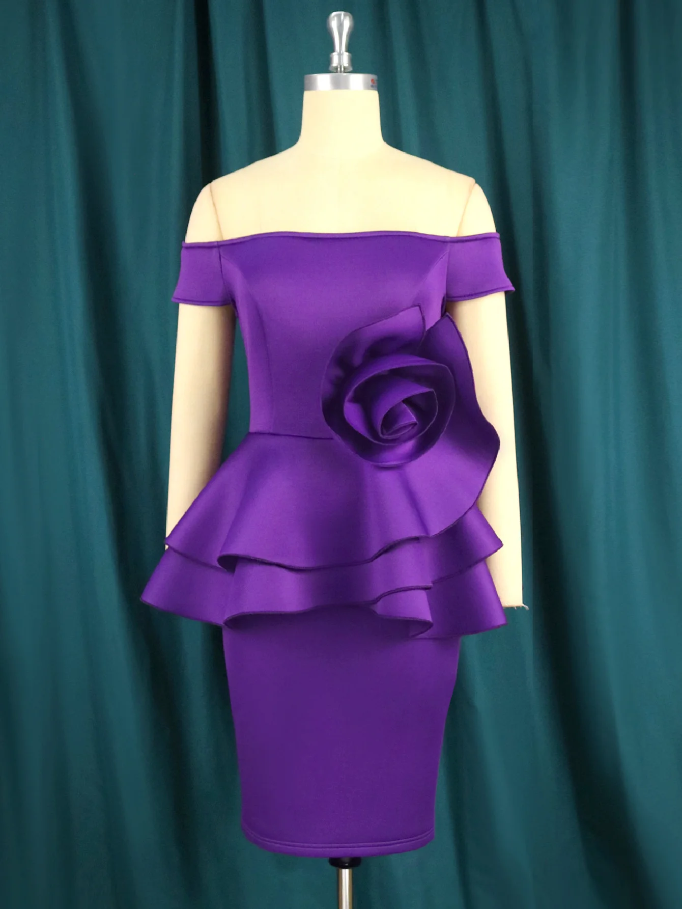 Plus Size Women's Dress One-shoulder Three-dimensional Decorative Sexy Dress Party Dress 3D Flower Fake Two-piece One-step Dress