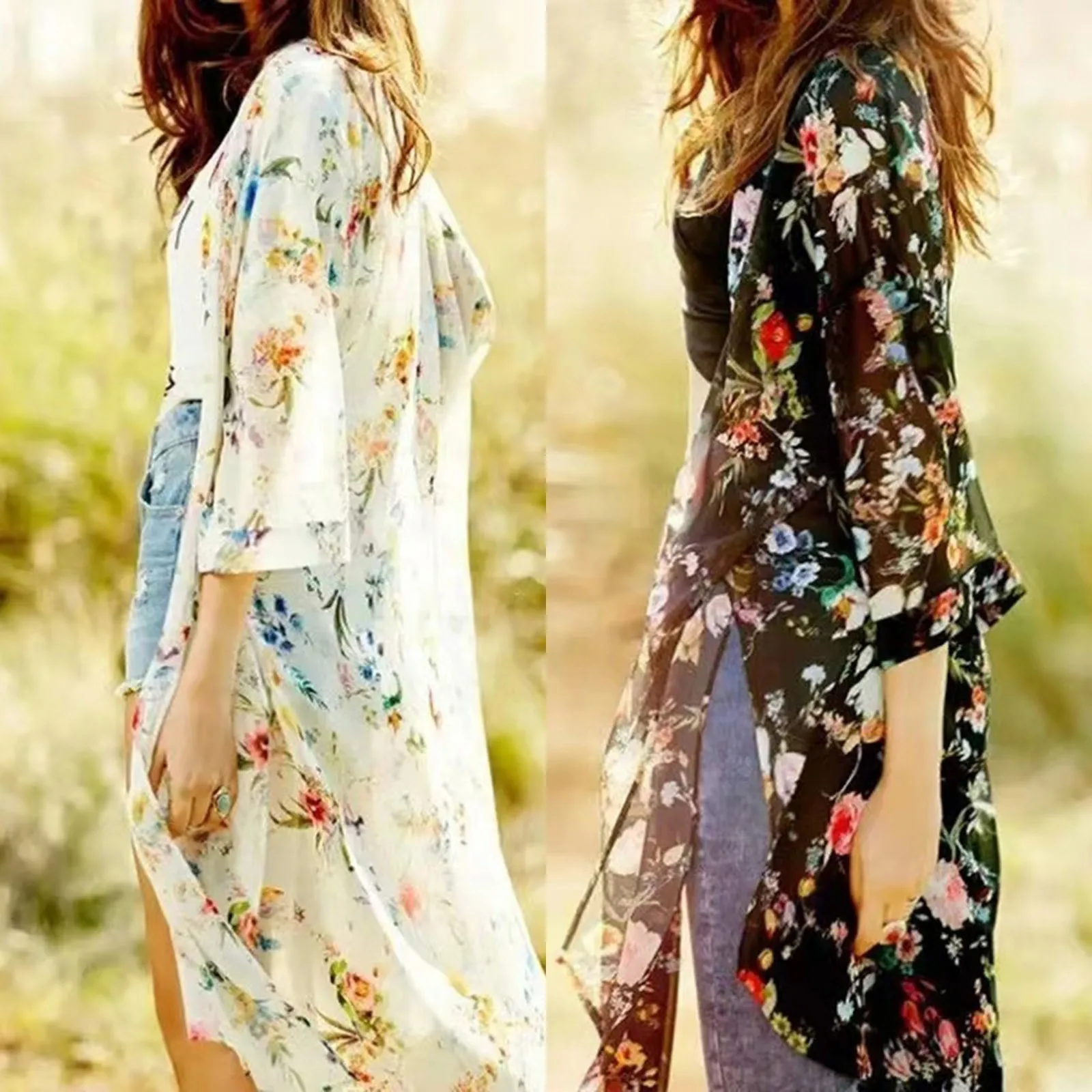 

Women's Chiffon Digital Printing Long Shirt Sunscreen Shirt Coat Button Blouses Fashion Shirts Tops All- Tunics Overshirt