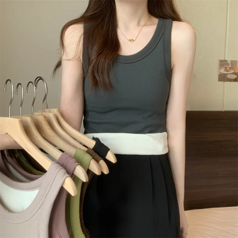 Warm Sling Vest Women Autumn and Winter Suit Inner wear Bottoming Shirt Tube Top Knitted Beau Back Fleece-lined Thickened