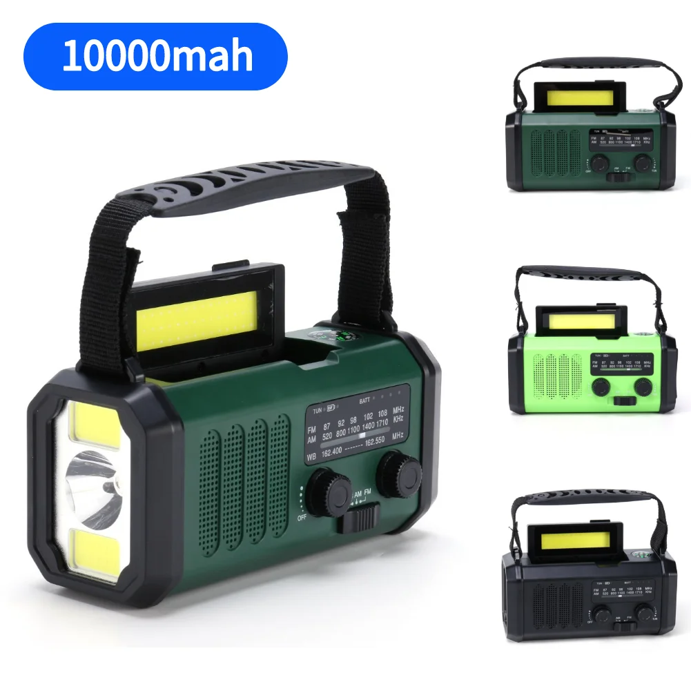 

LED Emergency Radio AM/FM/WB 10000mAh Emergency Power Bank Flashlight Reading Lamp Hand Crank Radio Type-C Charging with Compass