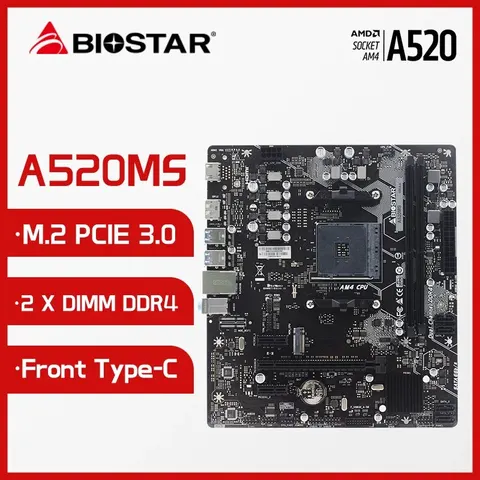 Материнская плата BIOSTAR A520MS DDR4 4400(OC) MHz M.2 PCIe 3,0 AMD Ryzen 5000 Series AM4 Micro-ATX A520