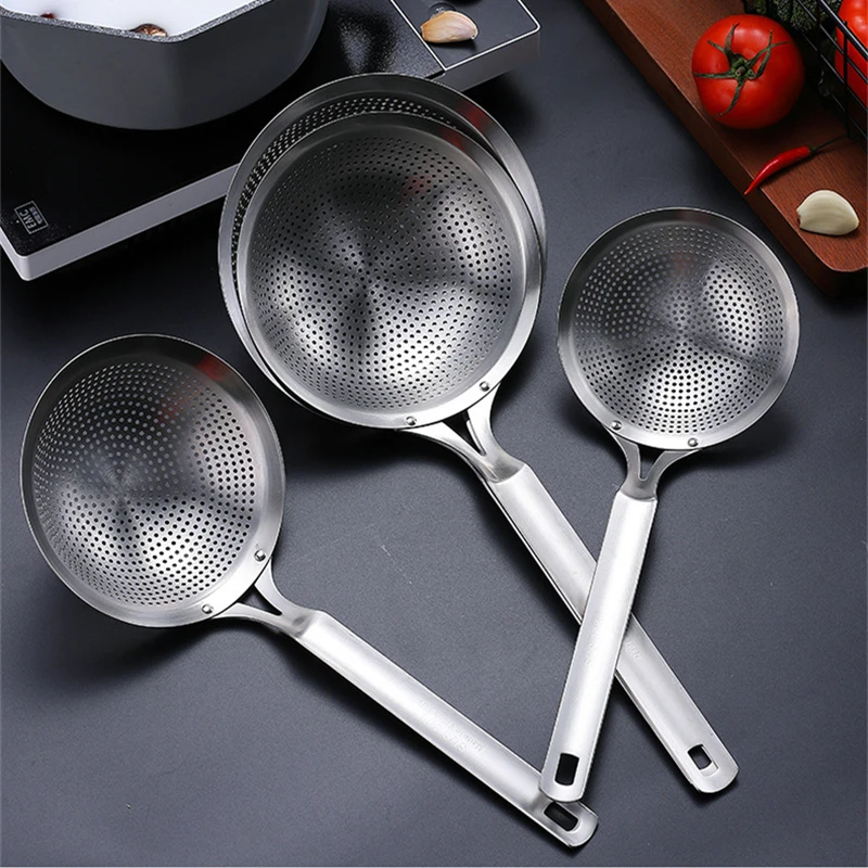 

Stainless Steel Household Colander Hot Pot Soup Leak Spoon Thickened Oil Residue Filter Hanging Hole Strainer Kitchen Tools