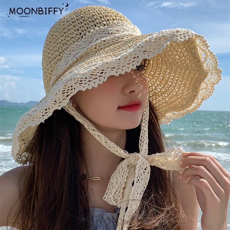 

Women Summer Visors Hat Foldable Sun Hat Wide Large Brim Beach Hats Fashion Lolita Hat Chapeau Femme Beach UV Protection Cap