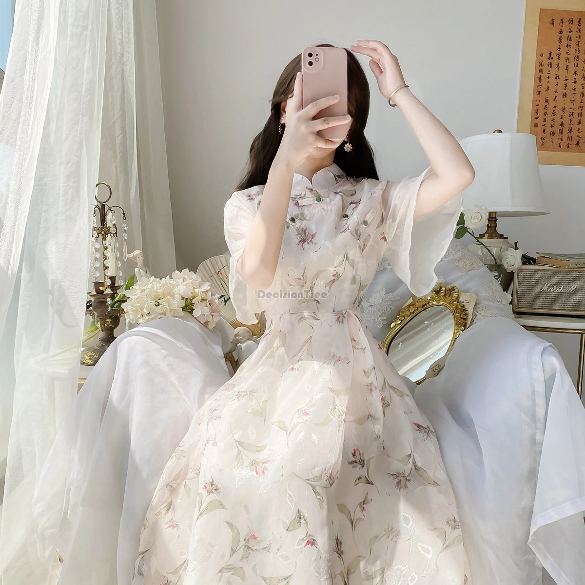 Ципао в улучшенном китайском стиле повседневное двубортное платье с