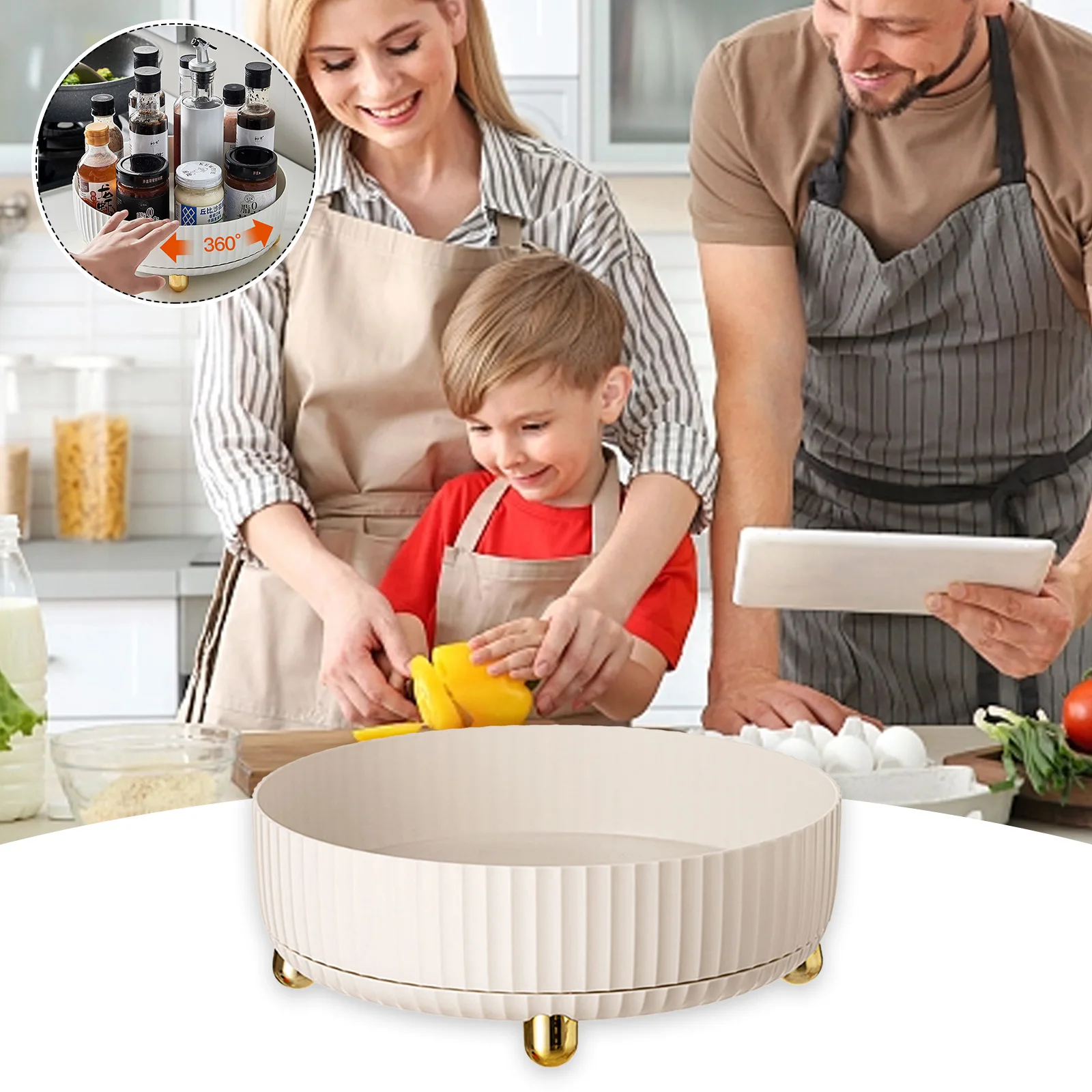 

360 Rotating Tray Kitchen Storage Containers Cosmetics Organizer With Wide Base Storage Bin Rotating Organizer 2023