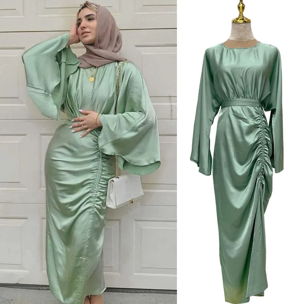 

Muslim Fashion Hijab Dress Satin Abayas for Women Turkish Dresses Dubai Abaya Islamic Clothing Musulman De Mode Vestidos Largos