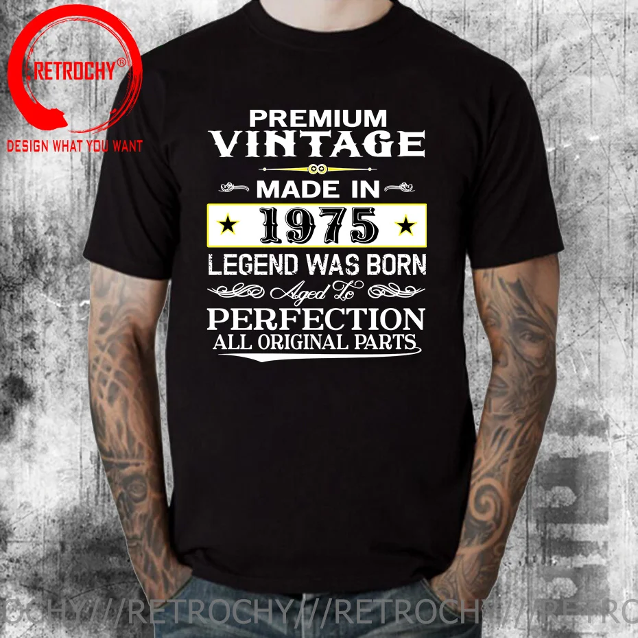 

Premium Vintage Made In 1975 T Shirt men Born in 1975 47Th Year Old Birthday Age Present Gift Tricolor Tees Simple Nice For Guys