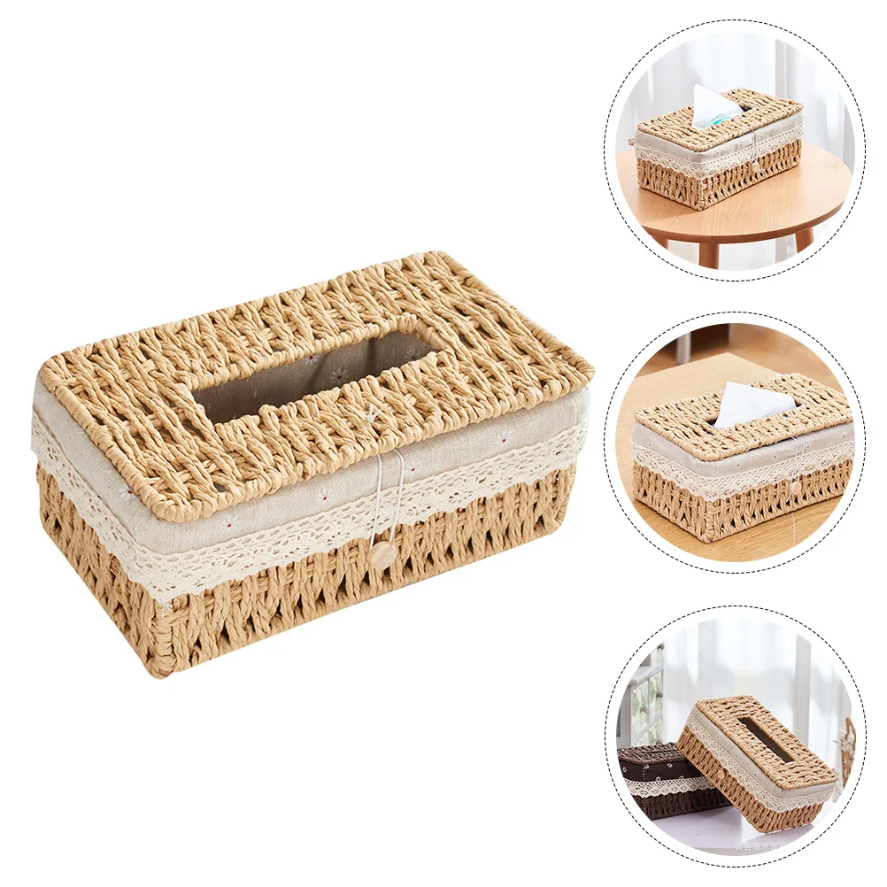 

Woven Napkin Box Dispenser Container Tissue Holder Cover Ornament Container Storage Box Car Vintage Napkin Tissue box holder