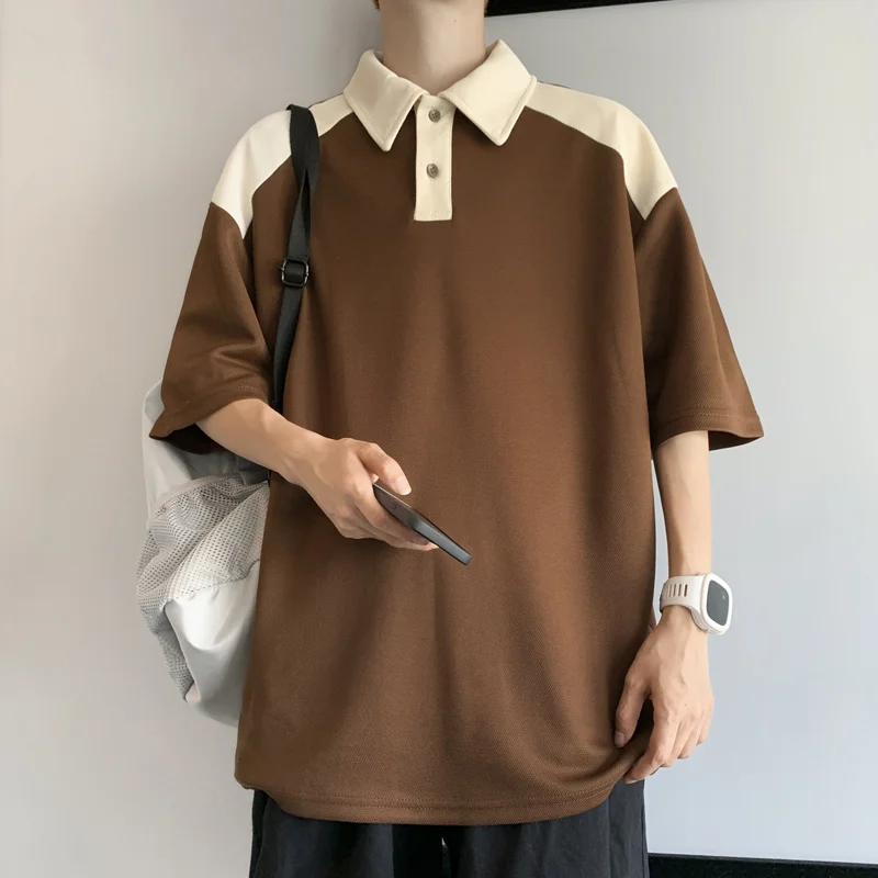 

Summer Short Sleeve T-shirt Men Fashion Oversized Lapel T Shirt Men Streetwear Korean Loose Pullover Tshirt Mens Polo Shirt