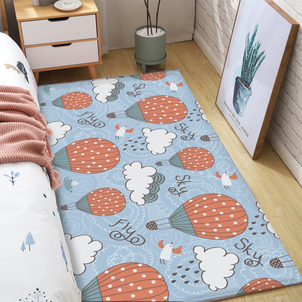 

Babi Play Mat Children Carpet Lovely Mat Bedroom Non-Slip Flannel Carpet Hot Air Balloon Pattern Carpet Room Mat Tapis Salon
