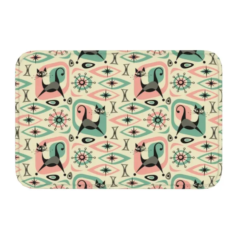 

Входной коврик для входной двери Mid Century Atomic с изображением черной кошки, комнатный коврик для ванной и кухни, коврик для балкона, гостиной