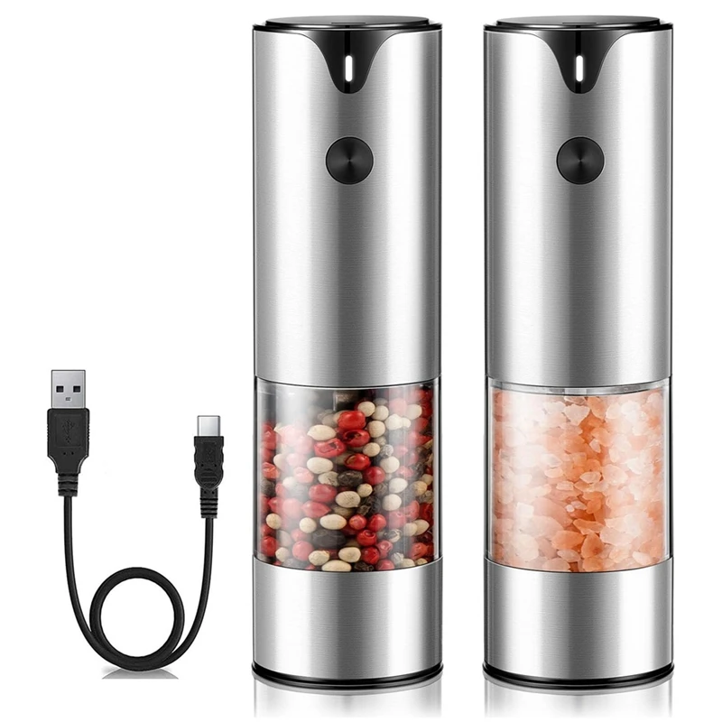

Rechargeable Electric Salt And Pepper Grinder Set - Peppercorn & Sea Salt Spice Mill Set With Adjustable Coarseness Easy To Use