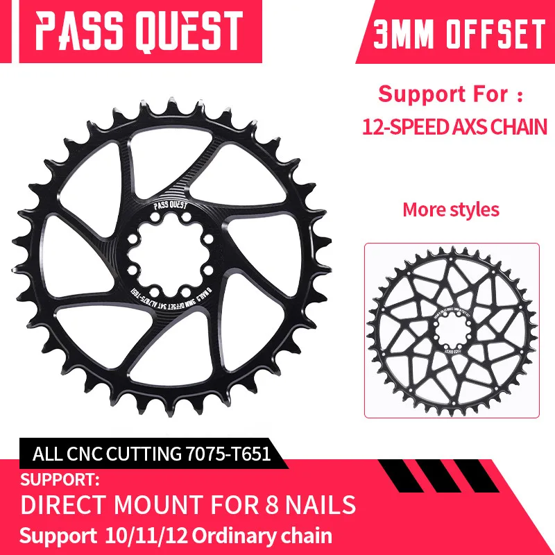 

PASS QUEST GXP Road bike Chainring 3mm Offset 8 nail 28-48T MTB Narrow Wide Chain wheel for Sram ETAP AXS 12s FORCE RED crankset