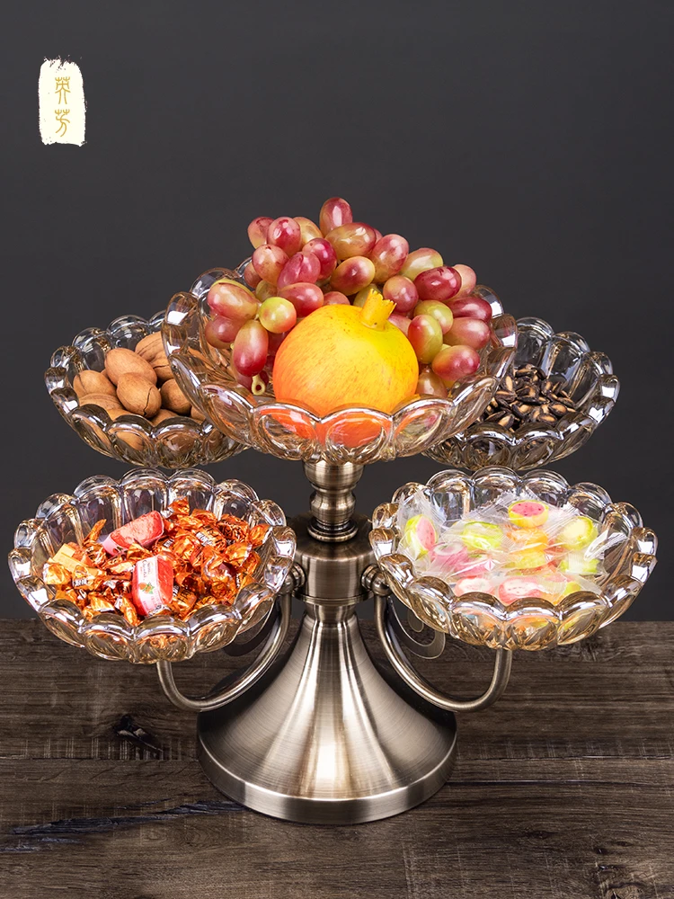 High-Grade Glass Double Layer Rotating Fruit Plate Creative Modern Living Room Coffee Table Household Light Luxury |