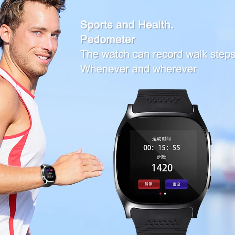

T8 Bluetooth Smart Watch With Camera Touch Screen Support SIM TF Card Call Sport Pedometer Tracker Kid Smartwatch For Android