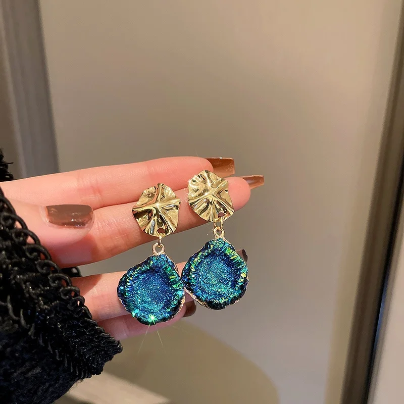 Exaggerated Long Blue Irregular Earrings Light Luxury Design Ear Studs Elegant High-Grade