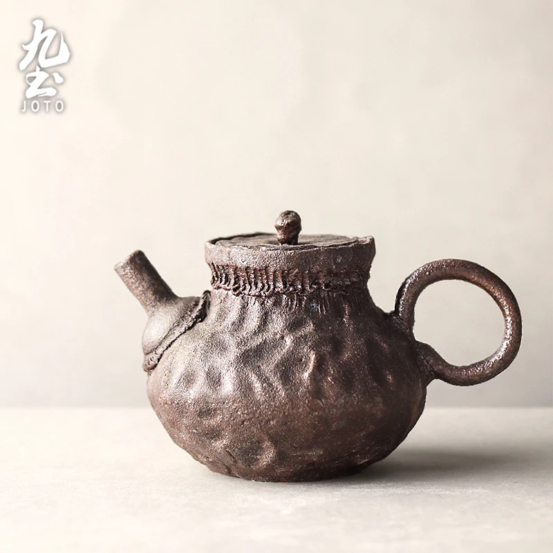 

Handmade Coarse Pottery Teapot Antique Handmade Ceramic Side Handle Pot Hand-Held Tea Making Kung Fu Teaware Small Pot
