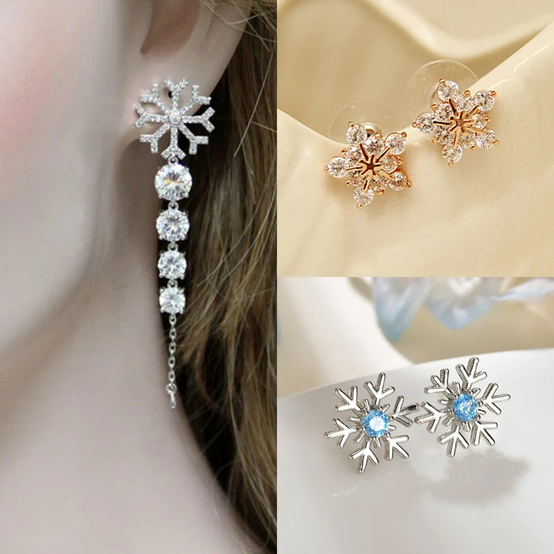 

Fashion Lovely Snowflake Charm Earring For Women Christmas Gift Fashion Crystal Zircon Stud Earrings Girls New Year Jewelry
