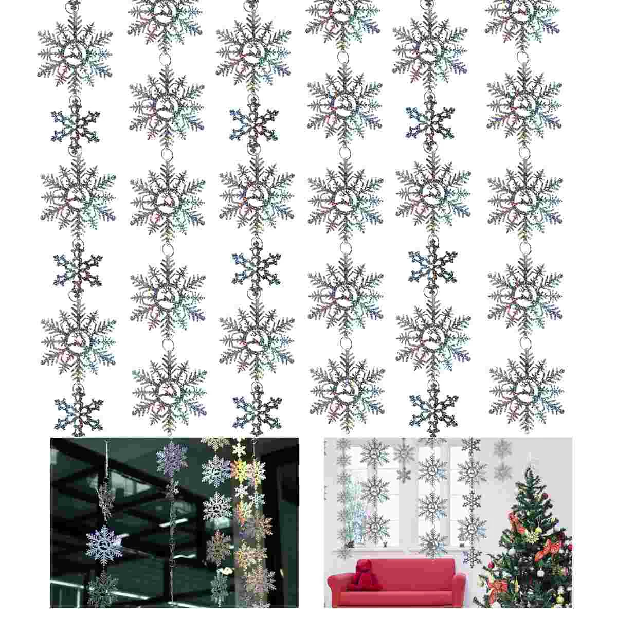 

TINKSKY 6PCS Hologram Glitter Snowflake Hanging Bunting Xmas Banner Garland Christmas Party Decoration 1.5M