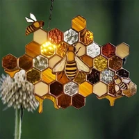 honey bee mosaic wall hanging ornament bee decor home decoration garden pendant honeycomb metal board pendant valentine day gift