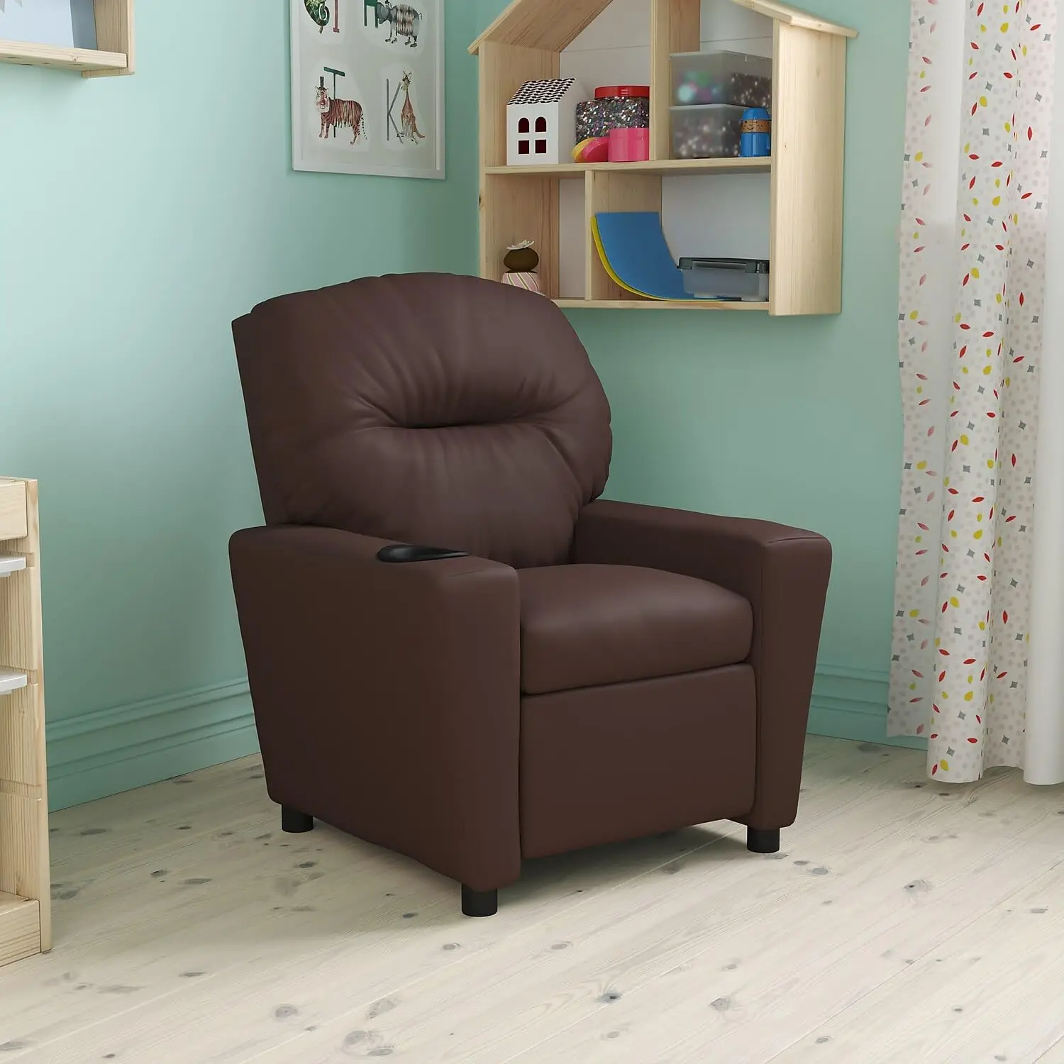 

Leather Soft Children's Sofa with Cup Holder, Headrest and Armrest, Suitable for Rest Rooms, Living Room Furniture, Kindergarten