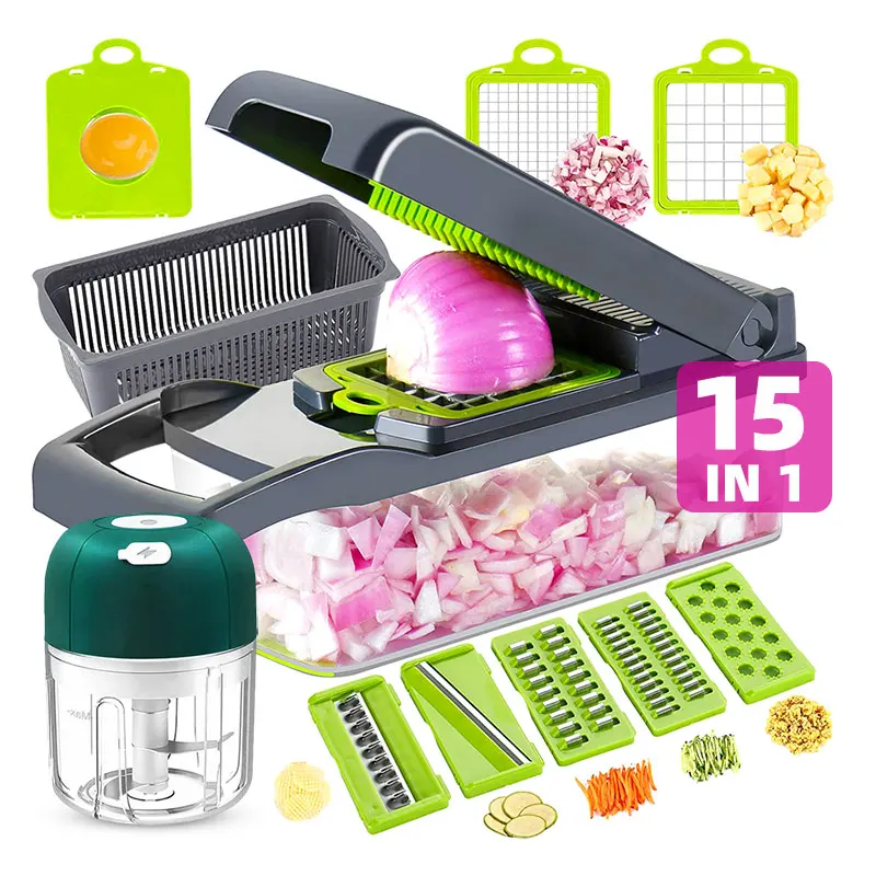 

15 In 1 Kitchen Tools Multifunctional Vegetable Cutter Electric Garlic Chopper Fruit Potato Onion Carrot Grater Slicer Mandoline