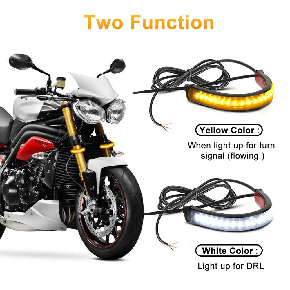 

1Pc Universal LED Motorcycle Turn Signal Light &amp DRL Amber White Moto Flasher Ring Fork Strip Lamp Flashing blinker 12V