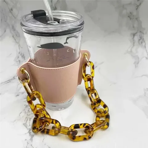 Портативный стеклянный держатель для кофейной чашки со съемной цепочкой, изолированный держатель для бутылок, молоко, напиток, напиток, 1 шт.