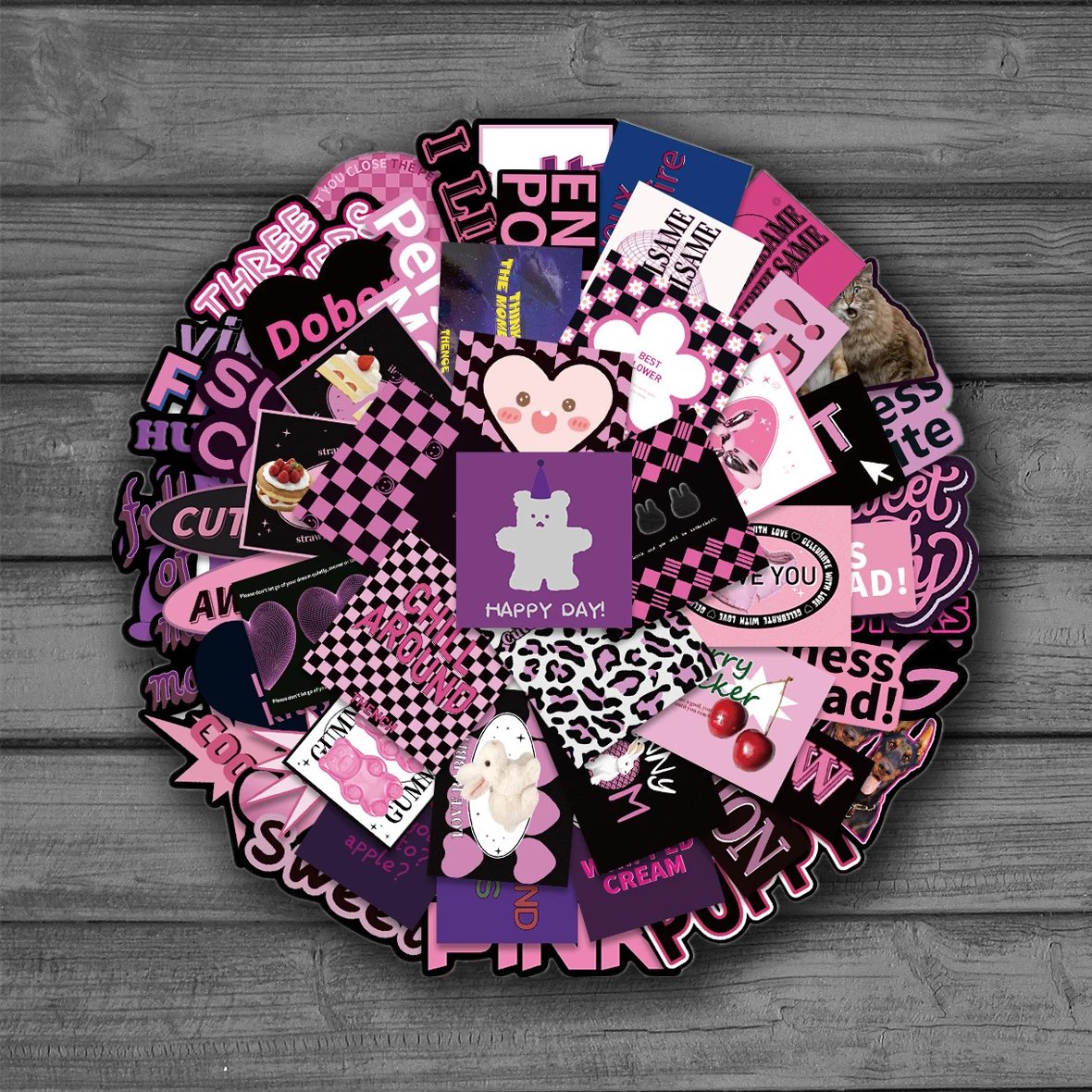

55PCS Pink 90s Y2k Black Stickers Fashion Vintage For DIY Kid Notebook Luggage Motorcycle Laptop Refrigerator Decals Graffiti