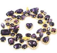 crystal glass mixed size and shape deep purple sew on rhinestones with gold claw for diy crafts decoration jewelry 50pcsbag
