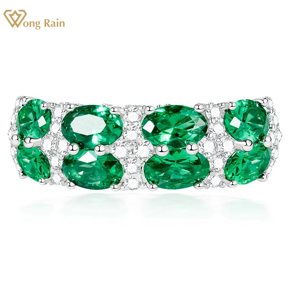

Wong Rain Vintage 925 Sterling Silver Oval 4*6MM Emerald High Carbon Diamond Gemstone Row Women Ring Anniversary Gifts Jewelry