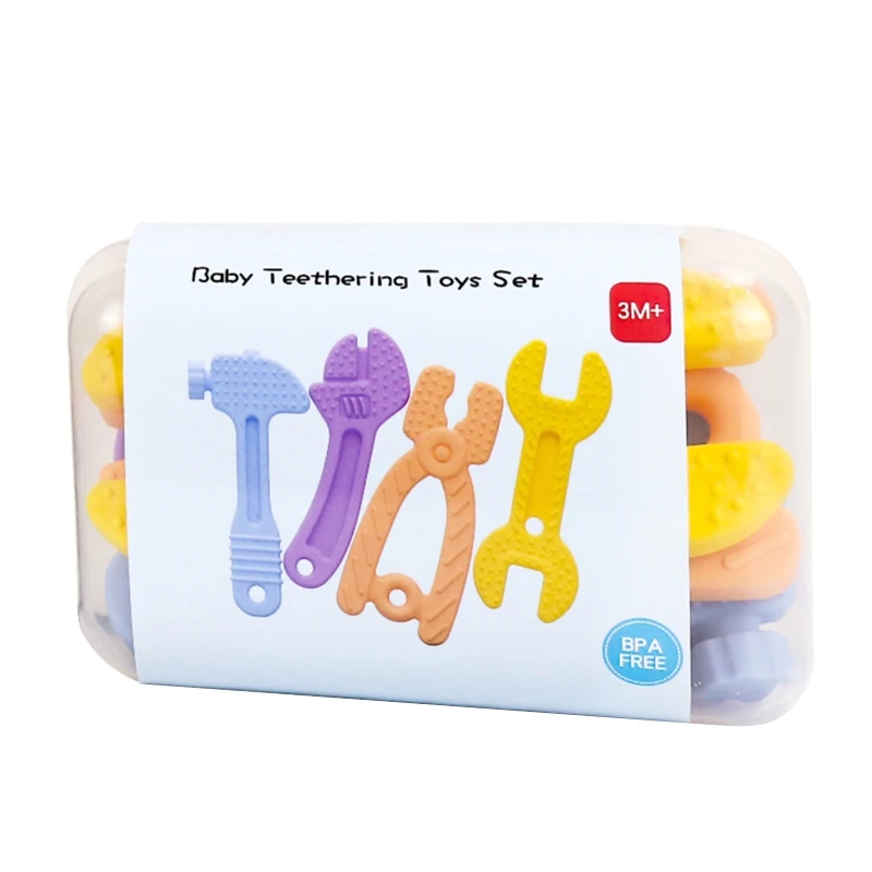 

New 4 Pcs/Box Baby Teething Toys BPA Free Silicone Teether Cute Hammer Pliers Open Ended Wrench Adjustible Wrench Silicone Tools