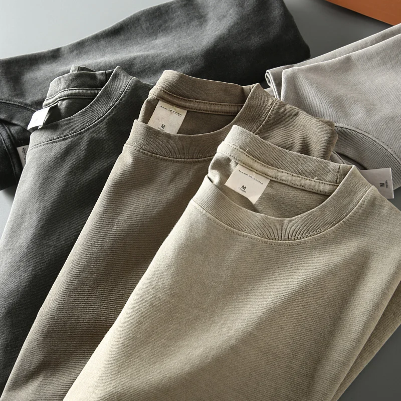 Summer Batik Distressed High-Weight Cotton Washed Men's Loose Casual All-matching Drop Shoulder round Neck Short sleeve T-shirt |