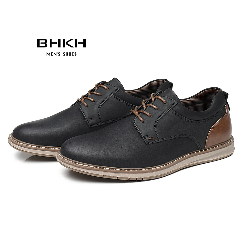 2022 Spring/Summer BHKH New Shoes For Men Pu Leather Breathable Men's Casual Shoes Lace up Comfy Office Style Smart Business Men