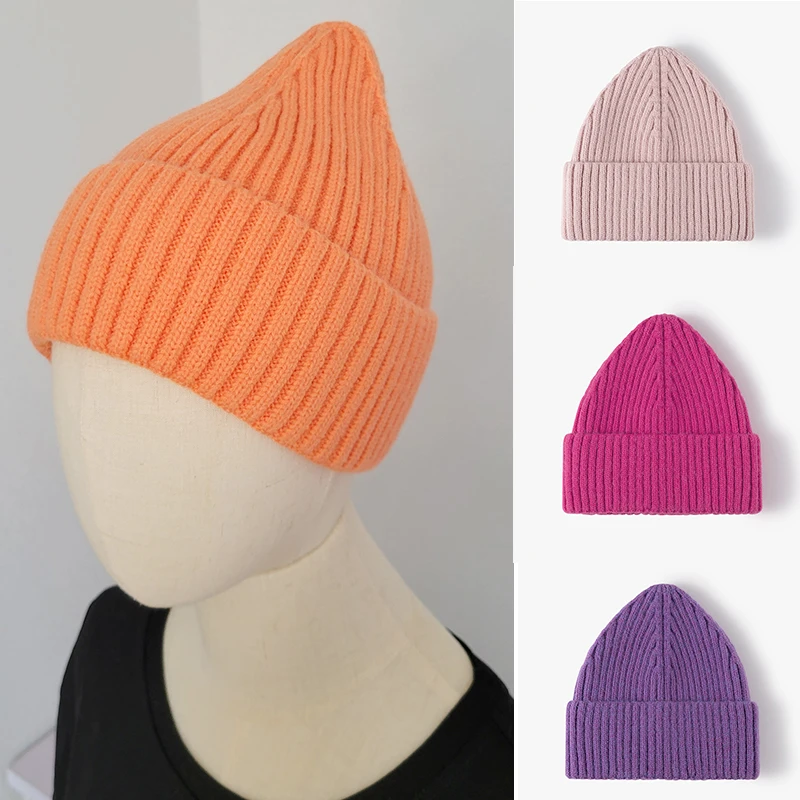 

Winter Hat for Woman Knit Skullies Soft Thick Warm Solid Color Winter Cap Pointed Top Bonnets for Women