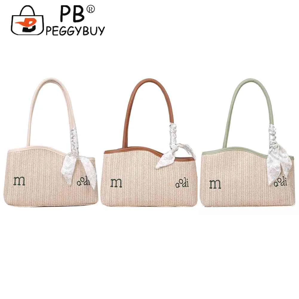 

Summer Irregular Straw Shoulder Bag Scarf Beach Woven Designer Tote Handbag