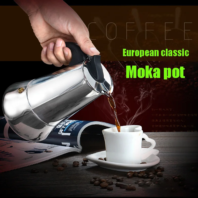 

Stove Top Moka Coffee Pots Stainless Steel Mocha Kettle Italian Espresso Coffee Maker Office Family Mocha Filter Percolator Tool