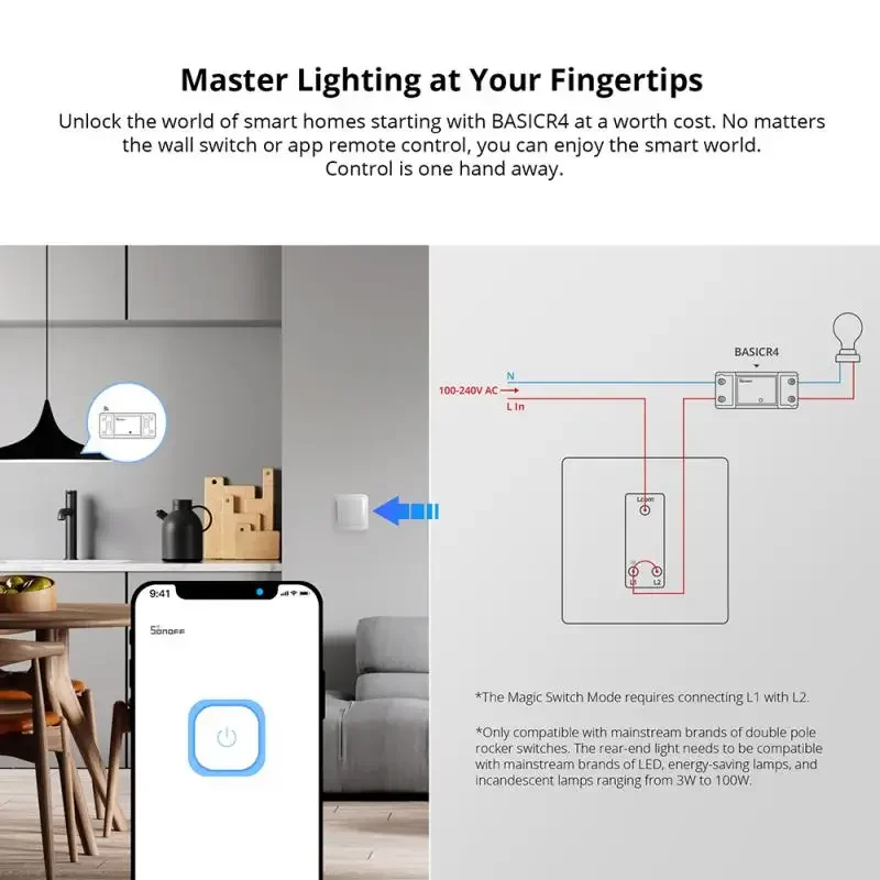 SONOFF Basicr4 Модернизированный Basicr2 Mini Wi-Fi Smart Switch Модуль автоматизации Esp32 Поддержка