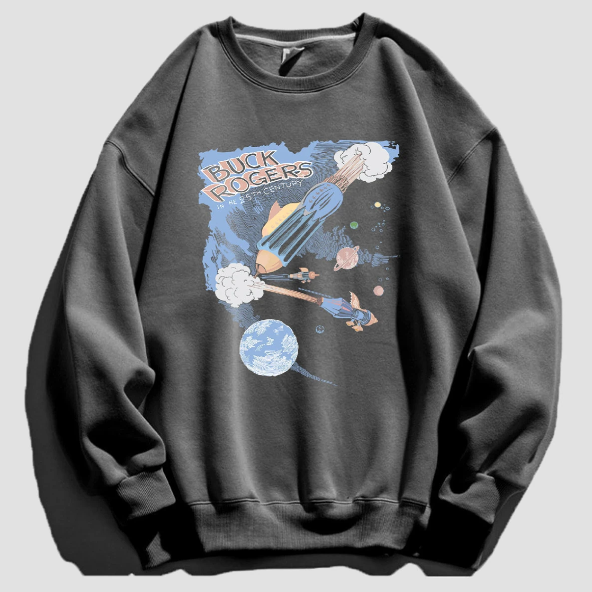 

Sci-fi Rocket Cartoon Print Graphic Sweatshirts Crewneck Oversized Long Sleeve Tops Hip Hop Harajuku Fashion Men Women Large 3XL