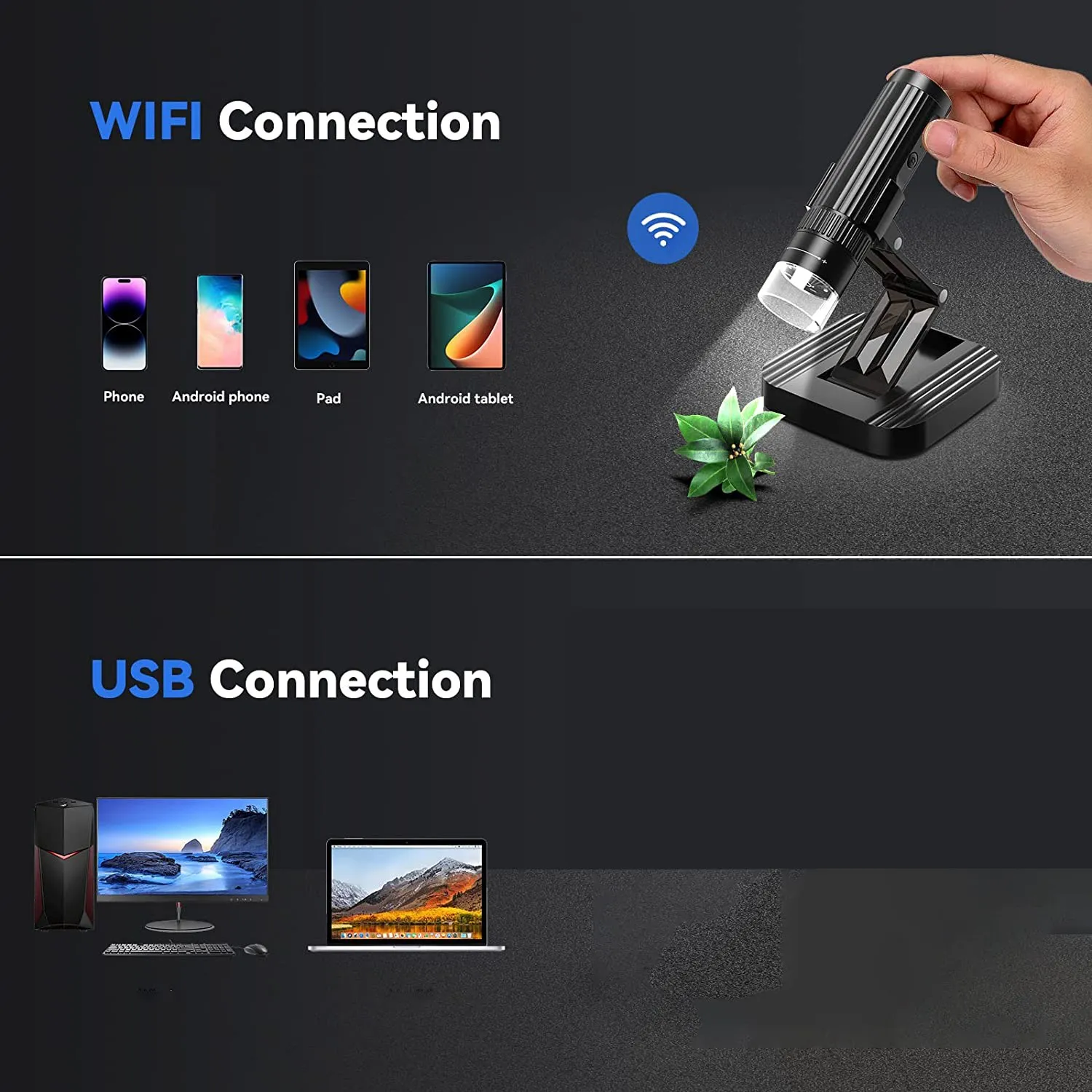 Беспроводной Цифровой Микроскоп 50X-1000X увеличение WiFi USB портативный