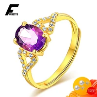retro ring 925 silver jewelry oval amethyst zircon gemstone gold color open finger rings accessories women wedding engagement
