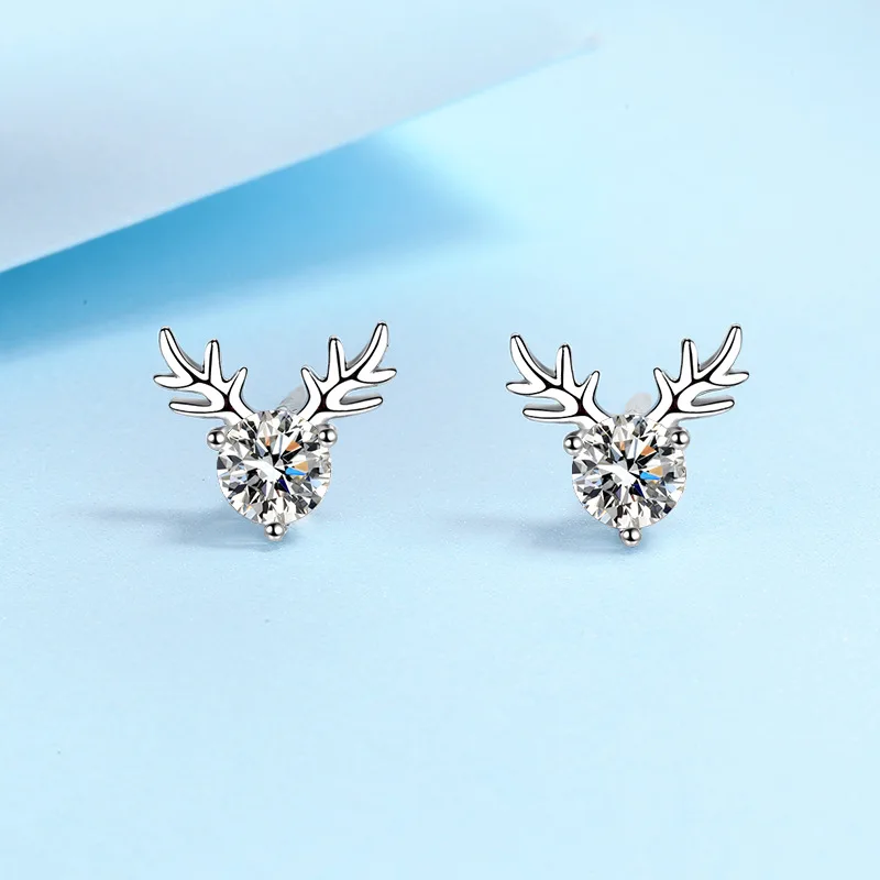 

Real Moissanite Earrings Womens 925 Sterling Silver Antlers Deer Horn Round Diamond Pendant Earrings Promise Birthday Gift