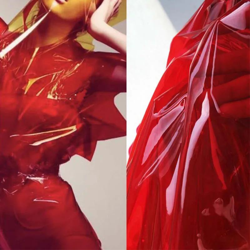 

Good Red Jelly Tpu Leather Fabric Blood Red Liquid Laser Film Waterproof Designer Fabric Sewing Material Diy Creative Clothing