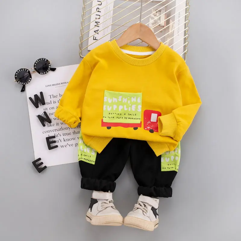 

Autumn Baby Boys Girl Clothes Strips Cartoon Car T-shirt Jeans 2Pcs/sets Outfit Infant Kids Sport Casual Clothing Tracksuits
