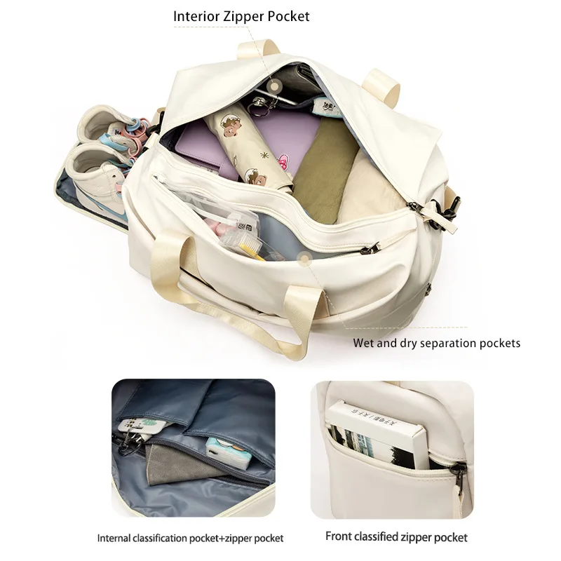 Oxford Travel Bags for Women Sports Traveling Duffel Tote Gym With Shoes Compartment Weekender Overnight Shoulder Bag Waterproof