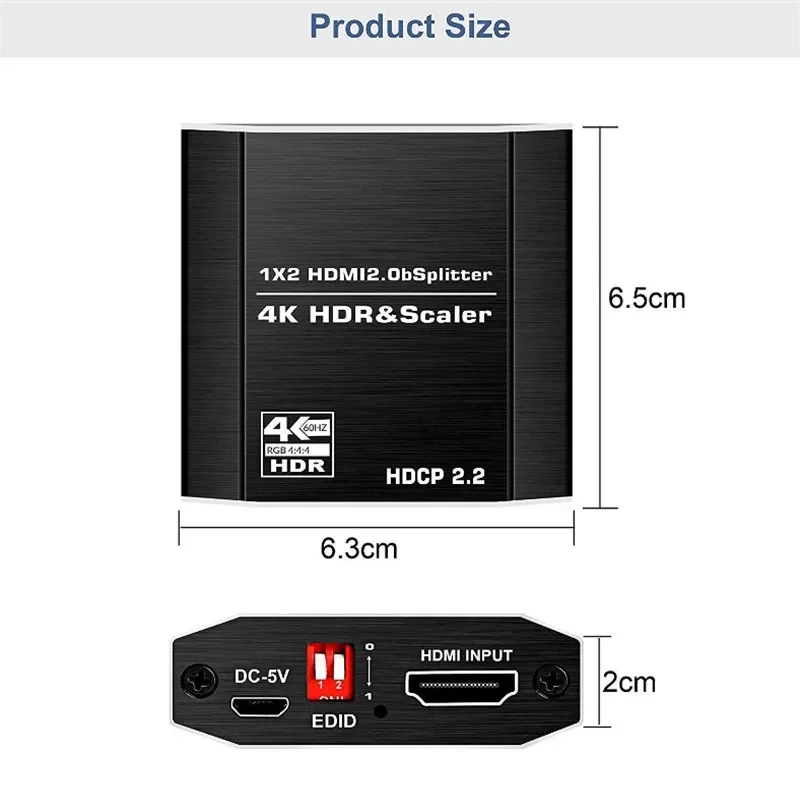 1 дубликат к 2 HDMI дисплеям 4K @ 60 Гц сплиттер в выход со скалярным высокоскоростным