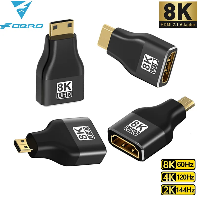 HDMI-Kompatibel Adapter Mini/Micro HDMI Zu HDMI Adapter 8K 60Hz 4K 120Hz/144Hz männlich Zu Weiblich Konverter Für HDTV Laptop PS5